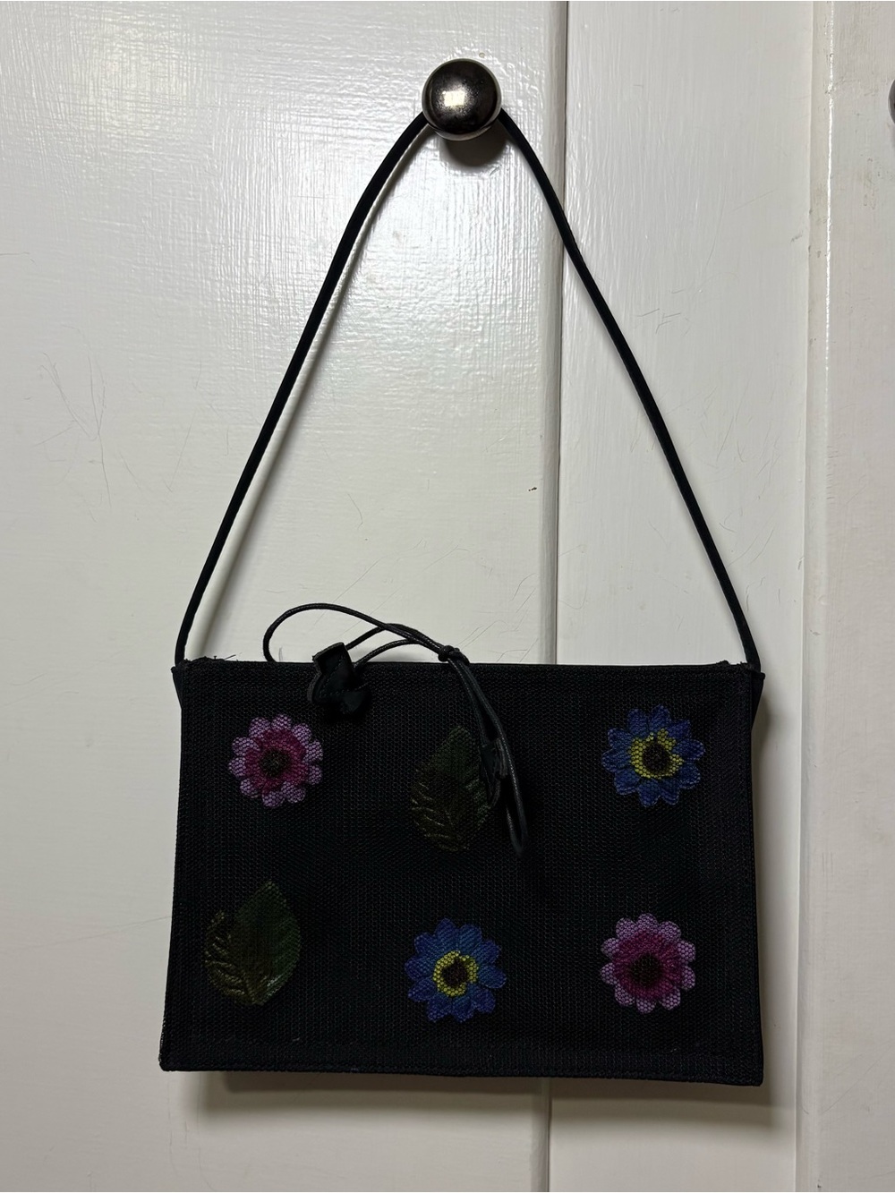 Vintage 90s/Y2K Jane Shilton Plain Jane Black Floral Mesh Mini Shoulder Hand Bag